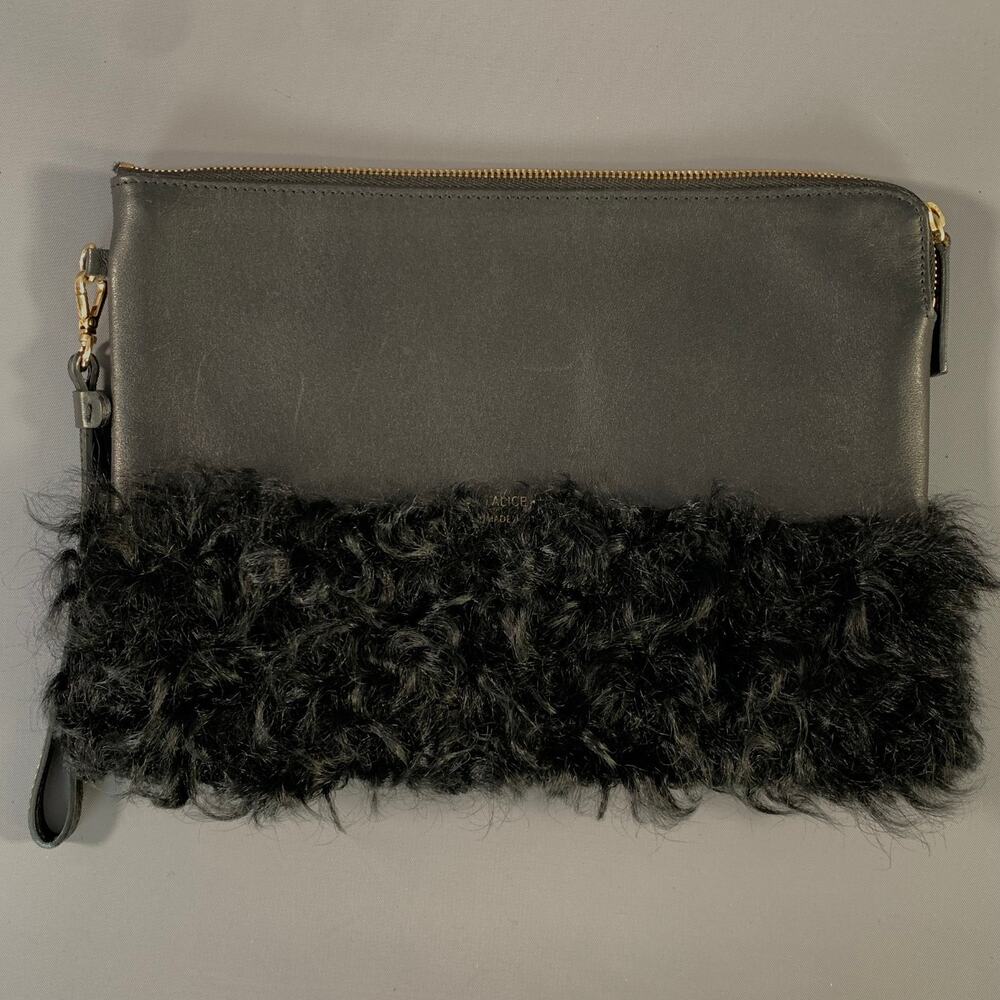 ALICE D MILANO Black Shearling Leather Clutch Bag